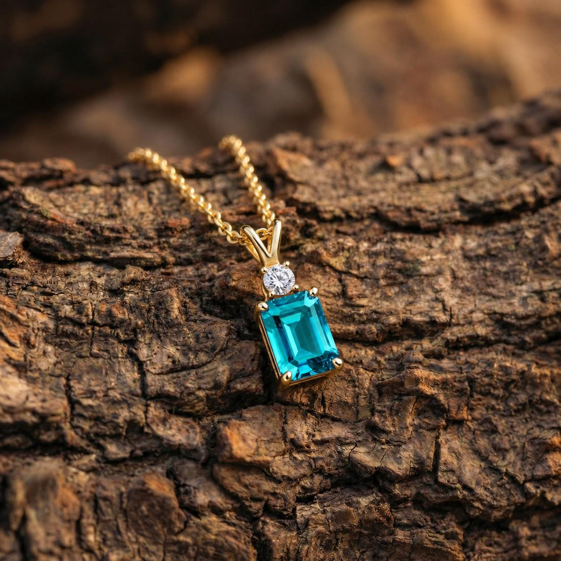 Blue Topaz Necklace, December Birthstone Pendant, Emerald Cut Art Deco Solitaire, Christmas Gift for Wife, Holiday Present, Birthday Gift