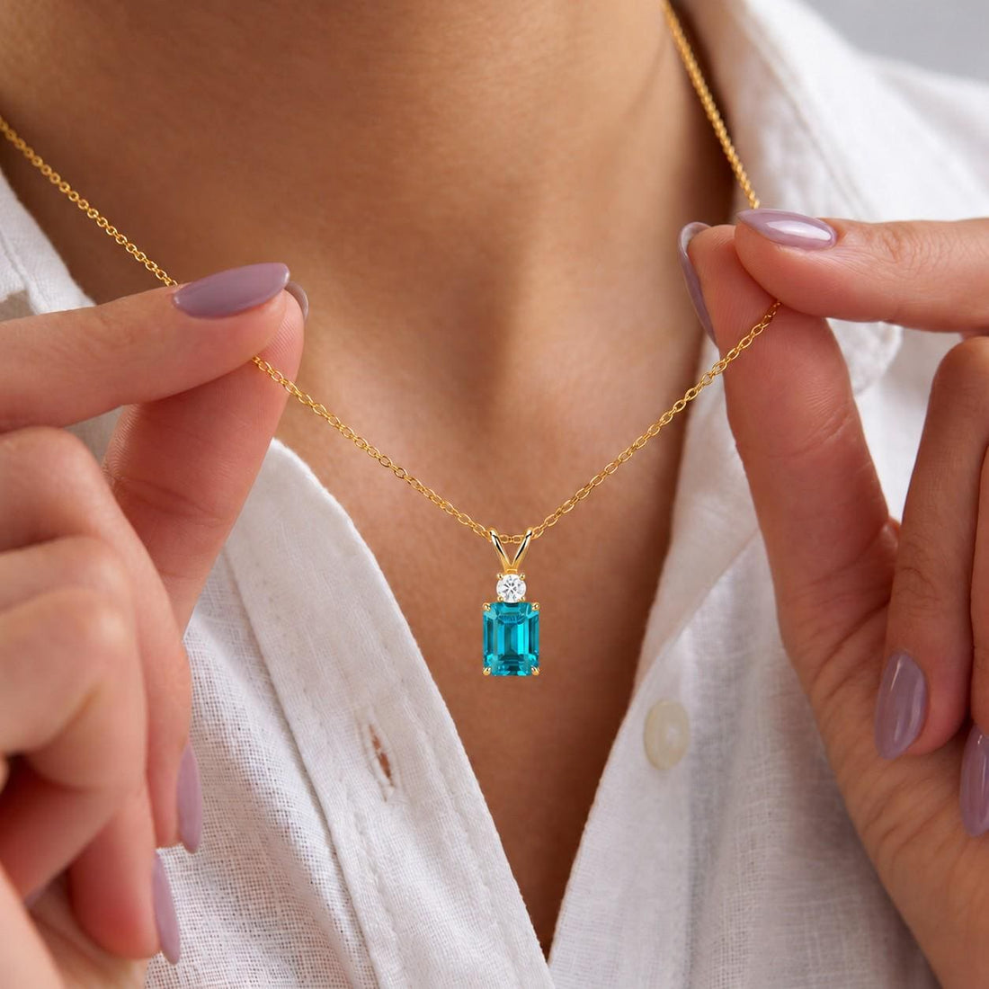 Blue Topaz Necklace, December Birthstone Pendant, Emerald Cut Art Deco Solitaire, Christmas Gift for Wife, Holiday Present, Birthday Gift
