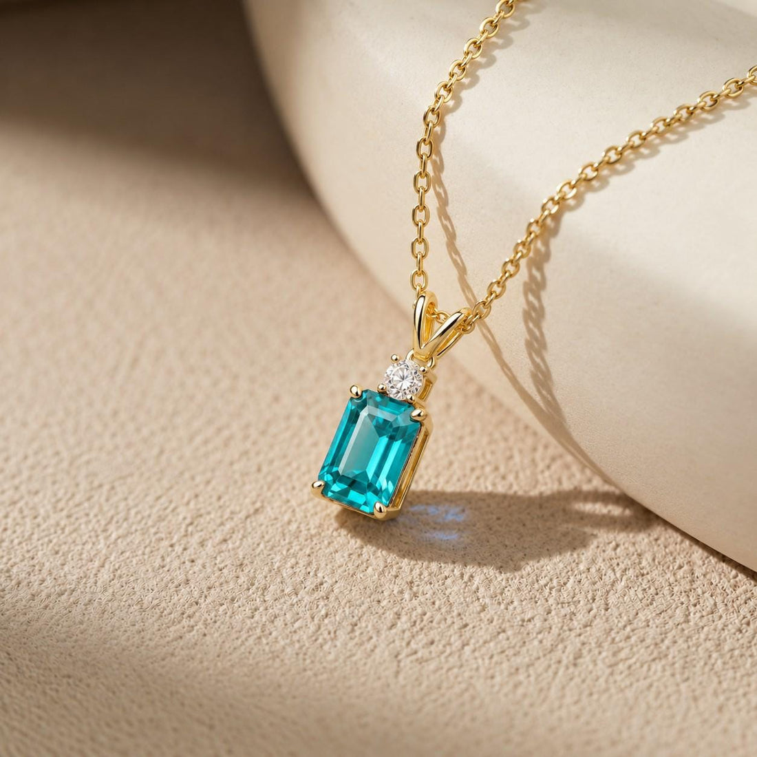 Blue Topaz Necklace, December Birthstone Pendant, Emerald Cut Art Deco Solitaire, Christmas Gift for Wife, Holiday Present, Birthday Gift