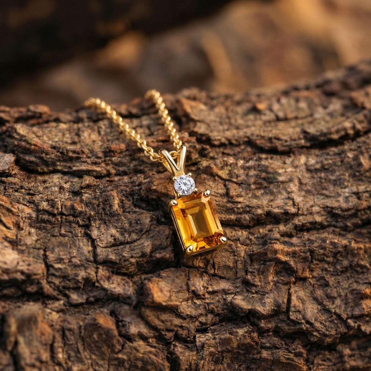 Citrine Pendant, November Birthstone Necklace, Emerald Cut Yellow Stone Solitaire, Art Deco, Thanksgiving Present, Christmas Gift for Her