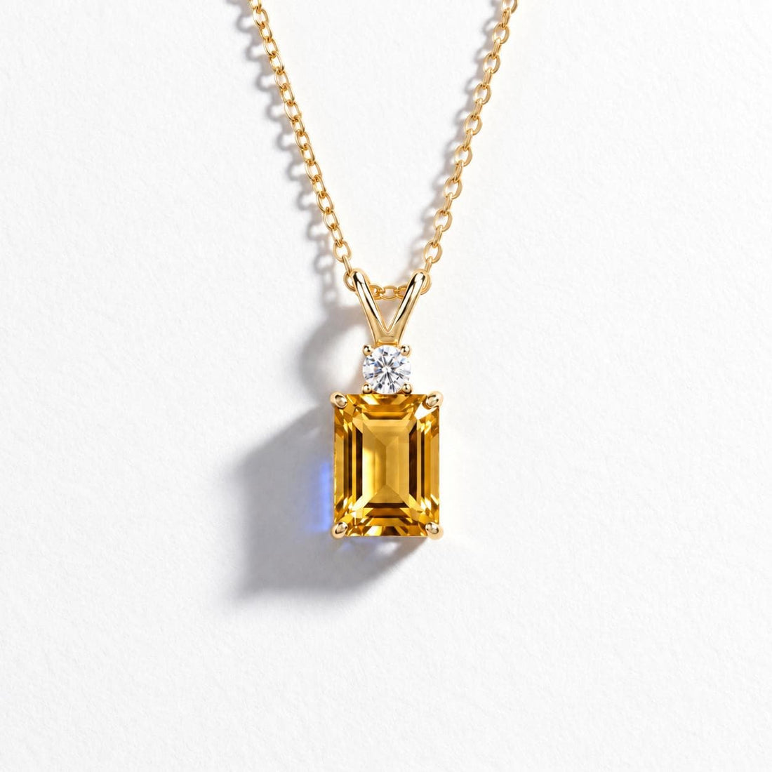 Citrine Pendant, November Birthstone Necklace, Emerald Cut Yellow Stone Solitaire, Art Deco, Thanksgiving Present, Christmas Gift for Her