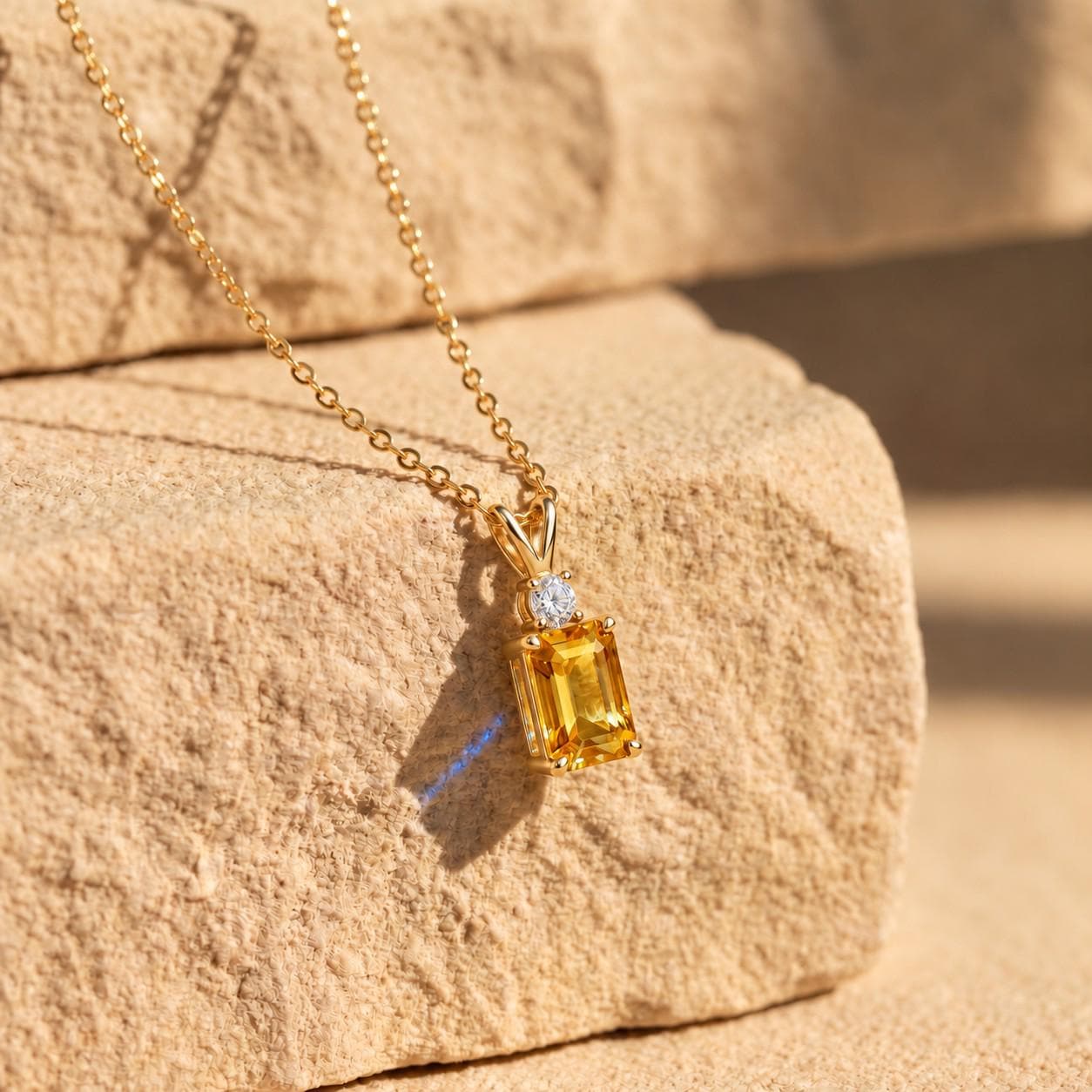 Citrine Pendant, November Birthstone Necklace, Emerald Cut Yellow Stone Solitaire, Art Deco, Thanksgiving Present, Christmas Gift for Her