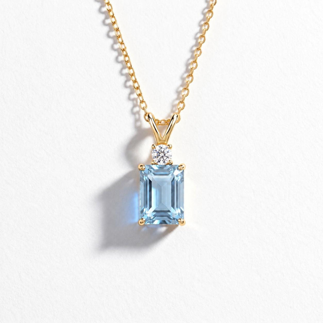 Aquamarine Pendant Necklace, March Birthstone Emerald Cut, Dainty Art Deco Solitaire, Mothers Day Gift, Birthday Present for Daughter