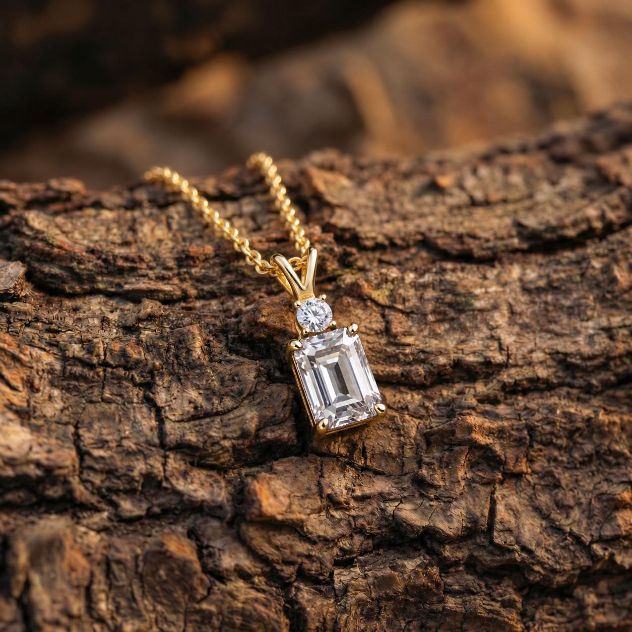 Moissanite Pendant Necklace, April Birthstone Emerald Cut Solitaire, Art Deco Jewelry, Bridesmaid Gift, Wedding Day Present for Her