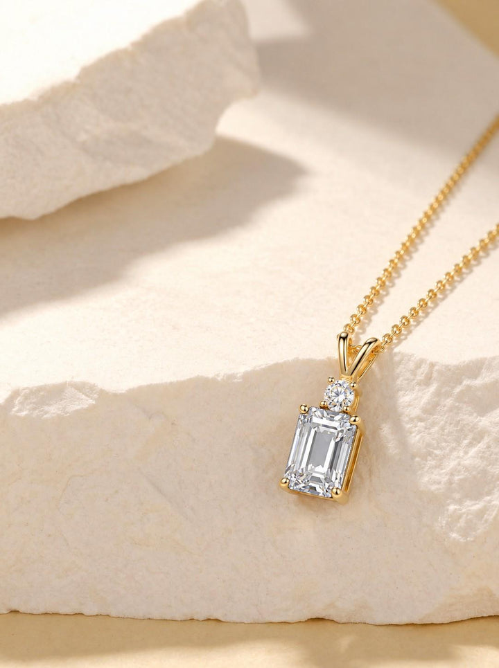 Moissanite Pendant Necklace, April Birthstone Emerald Cut Solitaire, Art Deco Jewelry, Bridesmaid Gift, Wedding Day Present for Her
