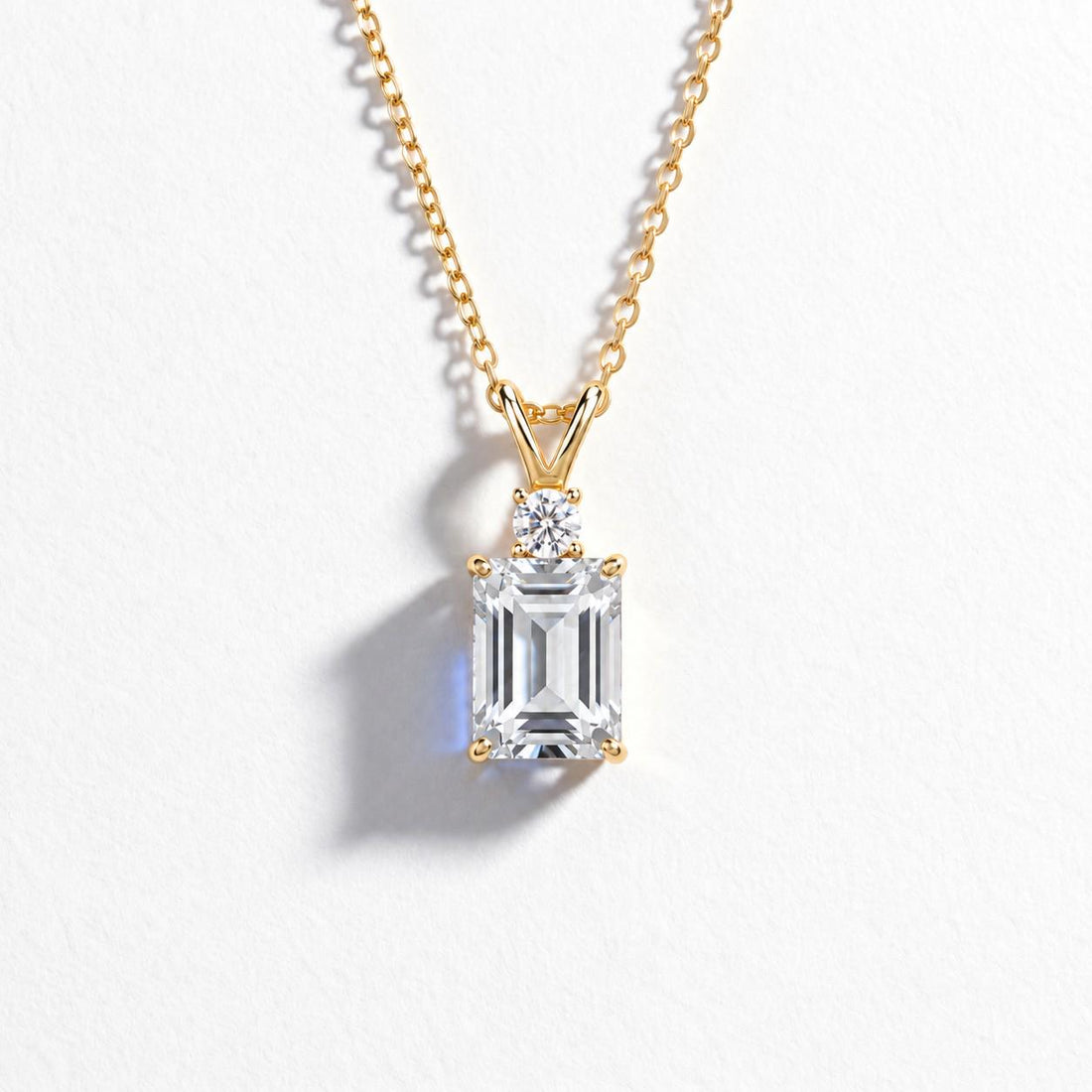 Moissanite Pendant Necklace, April Birthstone Emerald Cut Solitaire, Art Deco Jewelry, Bridesmaid Gift, Wedding Day Present for Her