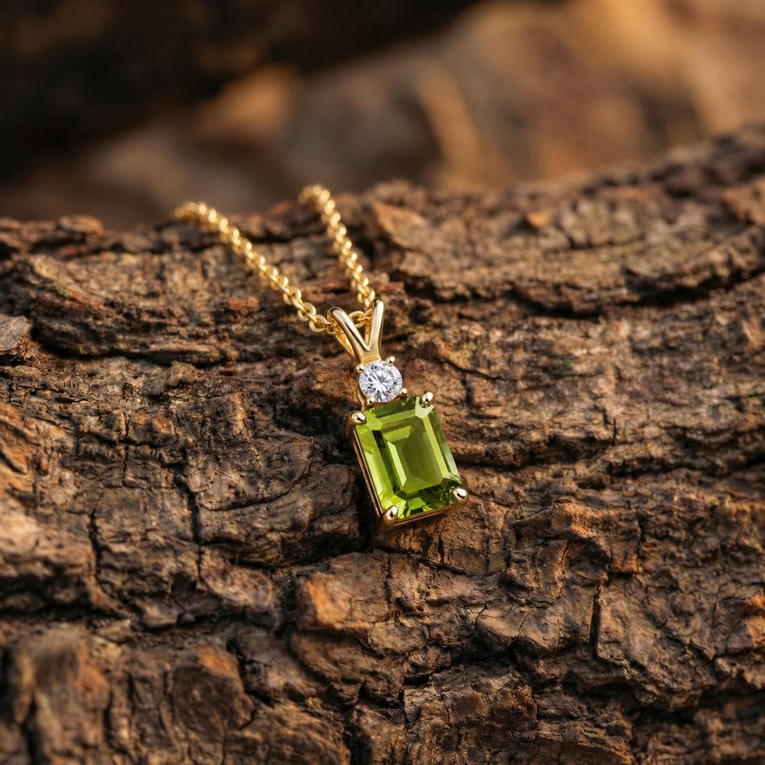 August Birthstone Peridot Pendant, Emerald Cut Green Necklace, Art Deco Solitaire, Gift for Sister, Best Friend Birthday Present