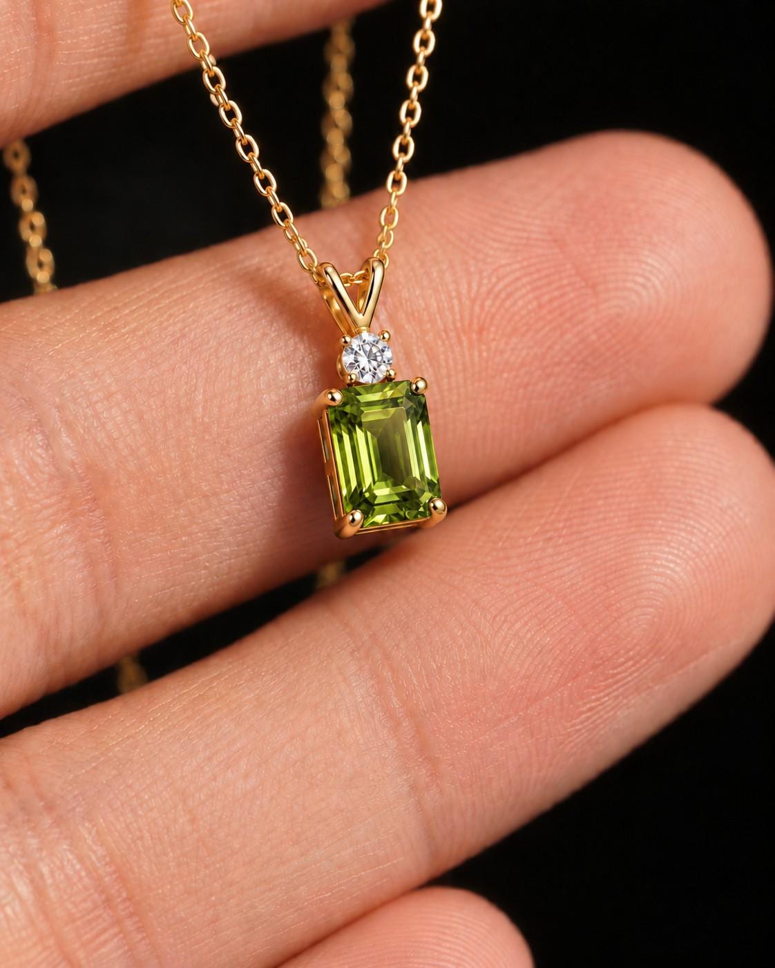 August Birthstone Peridot Pendant, Emerald Cut Green Necklace, Art Deco Solitaire, Gift for Sister, Best Friend Birthday Present