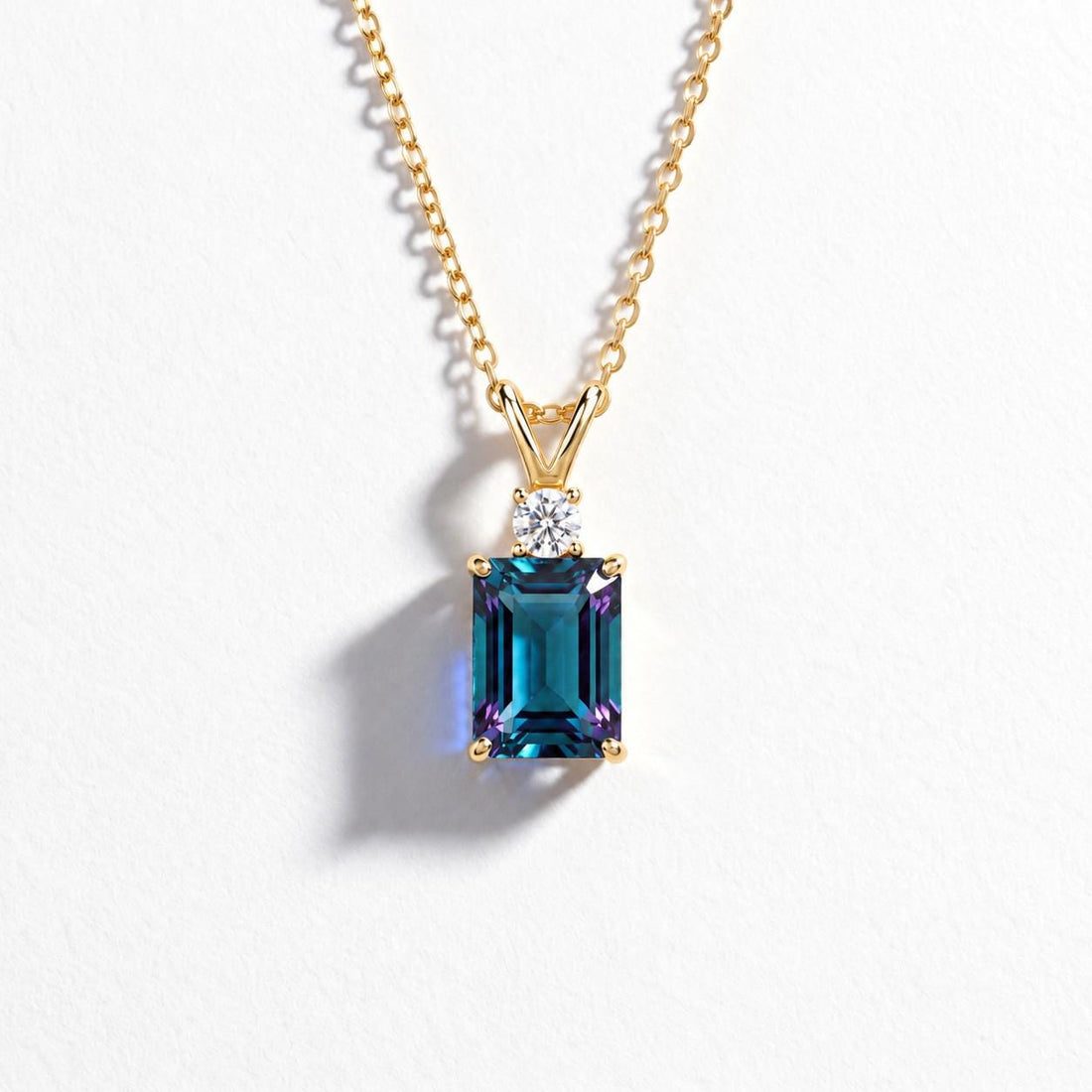 Alexandrite Necklace, June Birthstone Gift, Emerald Cut Art Deco Pendant, Anniversary Gift for Wife, Graduation Present