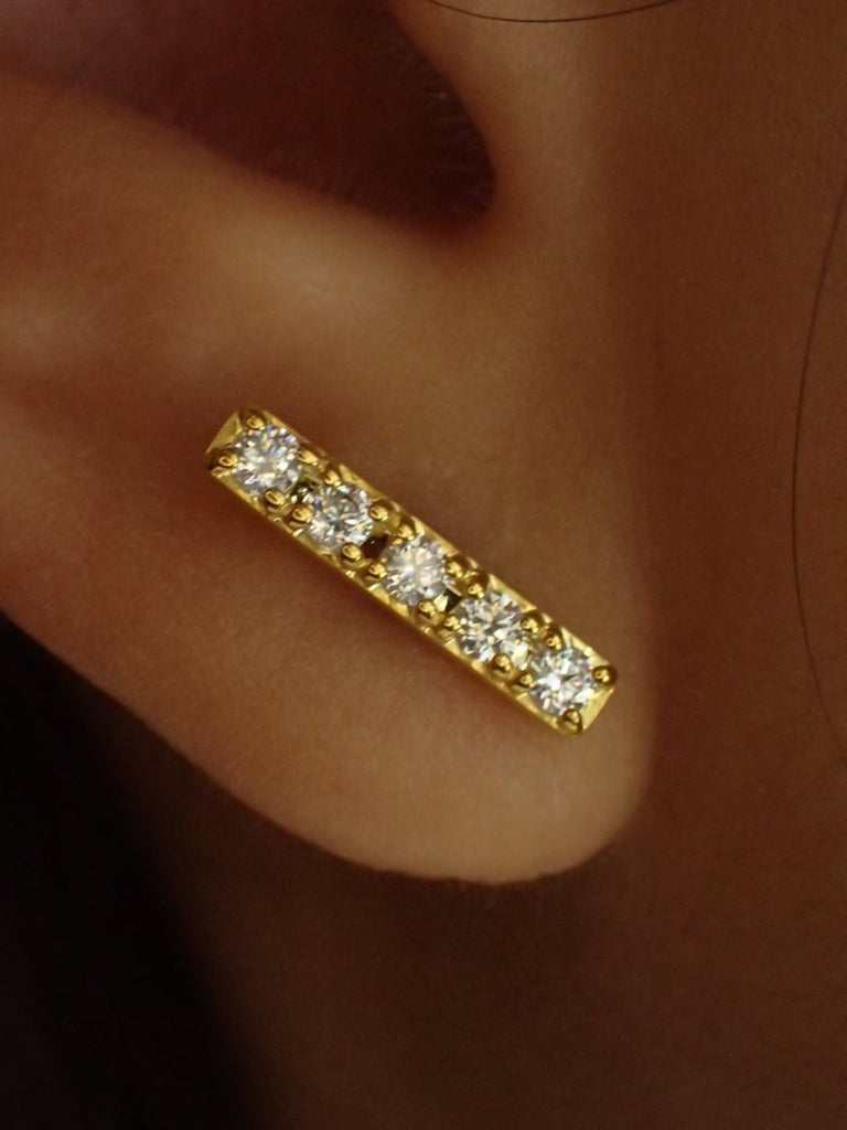 Simulated Diamonds Bar Earrings / Bar Stud Earrings in Sterling Silver / Gold Plated Earrings / Bridesmaid Gift