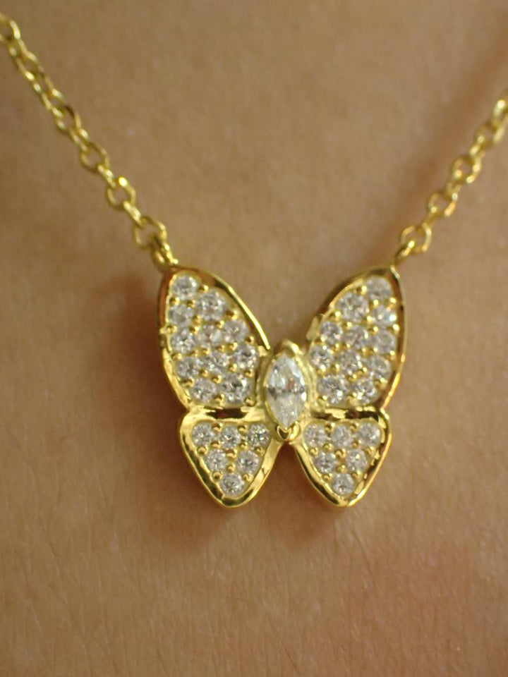 Butterfly Necklace / Simulated Diamonds Butterfly Necklace / 925 Sterling Silver Daily Wear Necklace / Gold Plated CZ Necklace