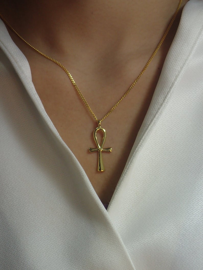 Egyptian Ankh Cross Pendant Necklace / Sterling Silver Egypt Hieroglyphs pendant necklace / Protection Necklace / Egyptian Cross