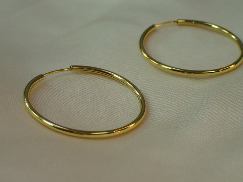 Gold Hoop Earrings / Minimalist Sterling Silver Hoops / 25 MM Lightweight Hoop Earrings / Endless Hoop Earrings