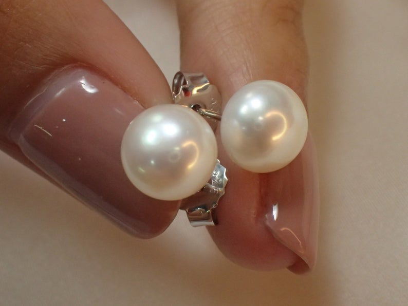 Freshwater Pearl Earrings / Pearl Stud Earrings / Gold Plated Silver Earrings / Bridal Gifts for Her / 4.7mm Pearl Earrings