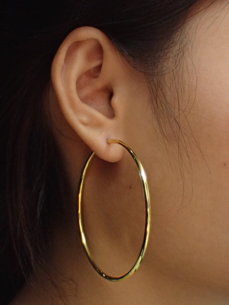 55 MM Minimalist Hoop Earrings / 925 Sterling Silver Large Hoop Earrings / Huggie Hoops / Gold Plated Hoop Earrings / Bridal Gifts
