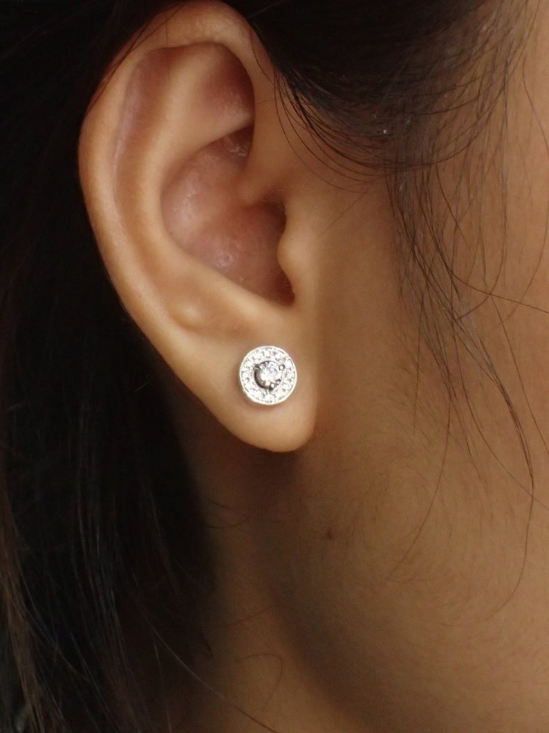 Halo Stud Earrings / 925 Sterling Silver Simulated Diamonds Earrings / Gold Plated Earrings / Bridesmaid Gift