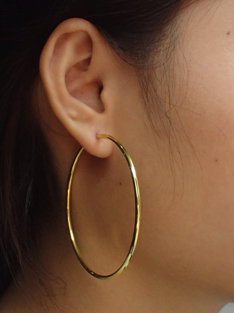 55 MM Minimalist Hoop Earrings / 925 Sterling Silver Large Hoop Earrings / Huggie Hoops / Gold Plated Hoop Earrings / Bridal Gifts