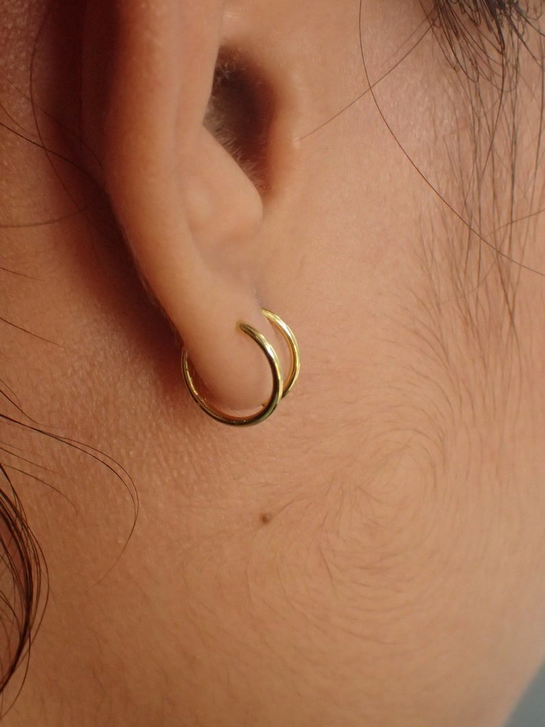 Trinckle Double Hoop Earrings,Silver Tiny Twist Earrings for