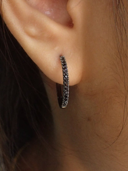 Simulated Black Diamonds Hoop Earrings / 925 Sterling Silver Huggies Earrings / Minimalist Eternity CZ Earring / Huggie Hoops Earrings