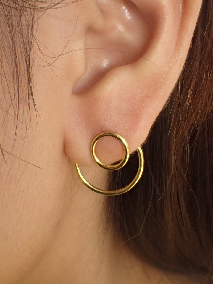 Open Circle Ear Jacket Earrings / 925 Sterling Silver Two Way Earrings / Gold Plated Geometric Minimal / Earrings Gift for Her