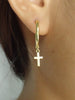 Dangle Cross Hoop Earrings / 13mm Gold Plated Earrings / Minimalist Earrings Gift for Her / Sterling Silver Earrings