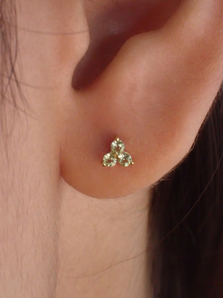 Lab-Grown Peridot Stud Earrings / Sterling Silver Earrings / Gold Plated Earrings / Three Stone Earrings / Minimalist Earrings