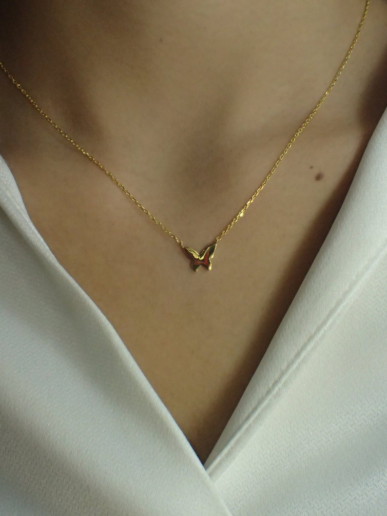 Dainty Butterfly Necklace / Sterling Silver Minimalist Layering Necklace / Perfect Summer Jewelry / Bridesmaid Gift