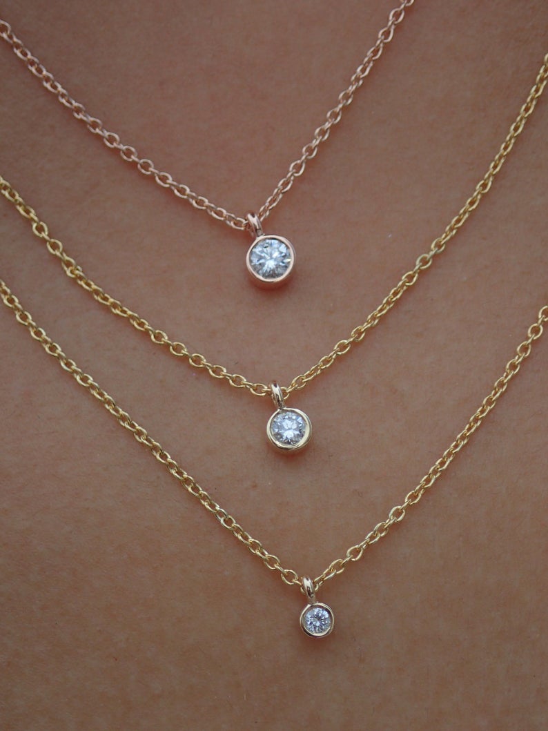 Custom listing for Luke - Solitaire Diamond Necklace in 14k Yellow Gold, (0.14 ctw) 16 Inches Length