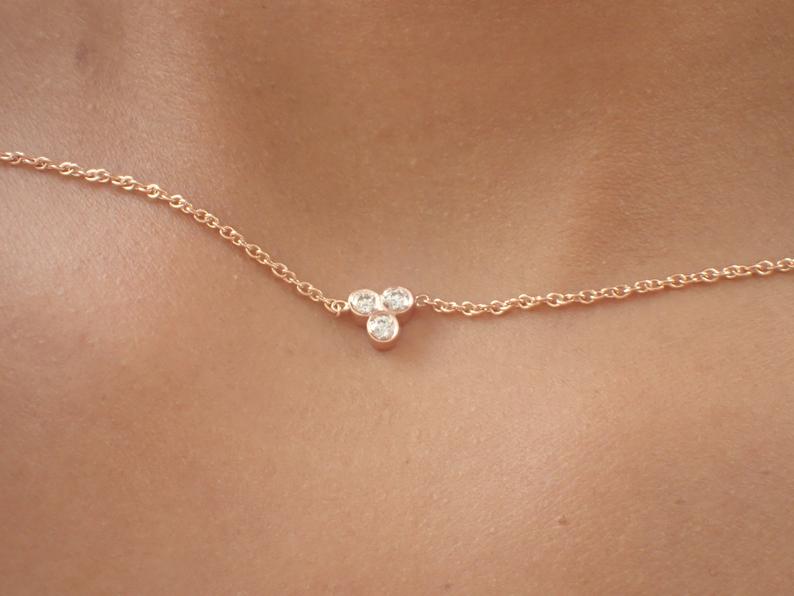 Custom listing for Gal - 3 diamonds necklace in 18K Rose Gold