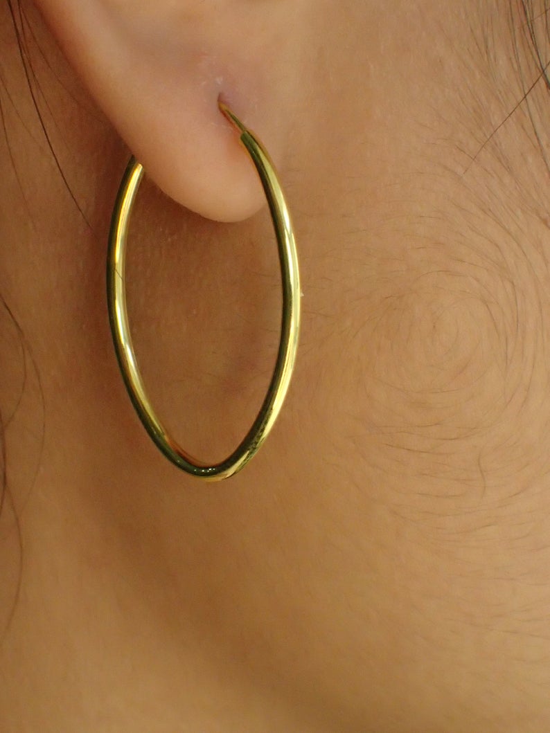 Minimalist Hoop Earring / 20 MM Gold Plated Hoop Earrings / Sterling Silver Huggie Hoops / Earrings Gift for Women