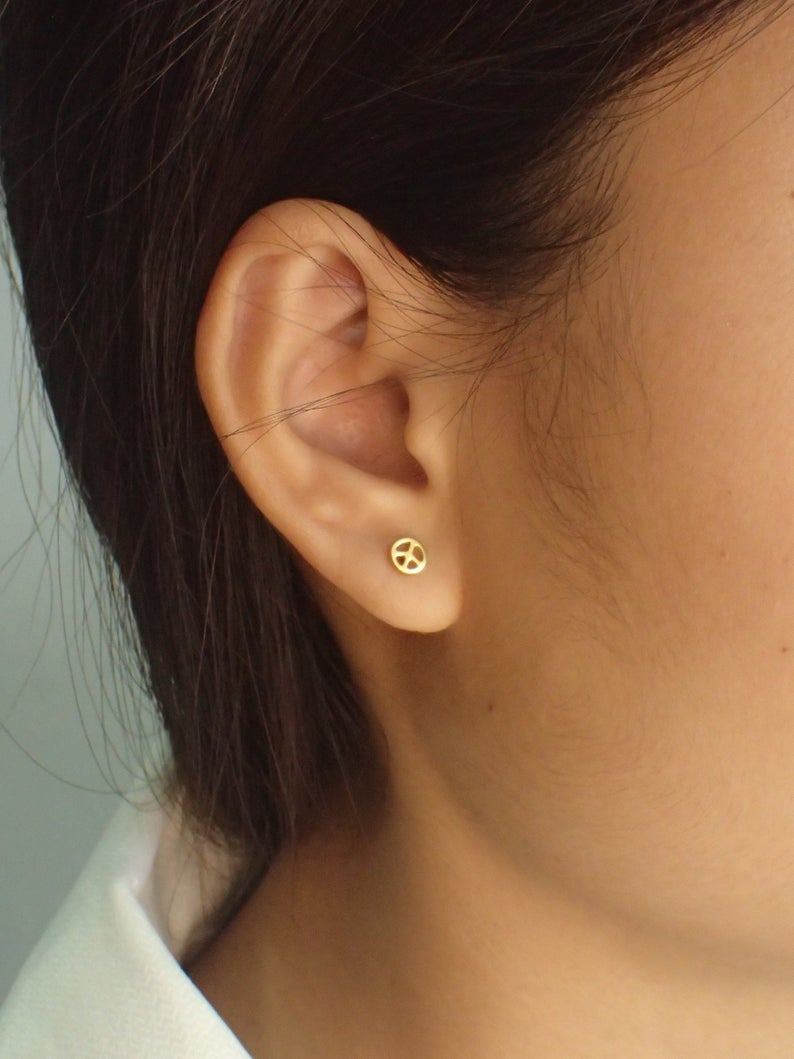 Peace Sign Earrings / Sterling Silver Hippie Earrings / Make Love Not War Earring / Gold Plated Stud Earrings