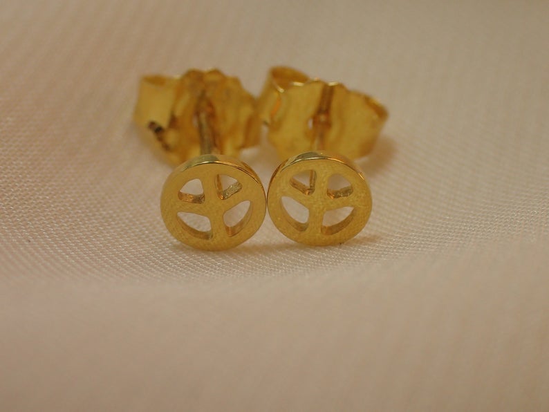 Peace Sign Earrings / Sterling Silver Hippie Earrings / Make Love Not War Earring / Gold Plated Stud Earrings