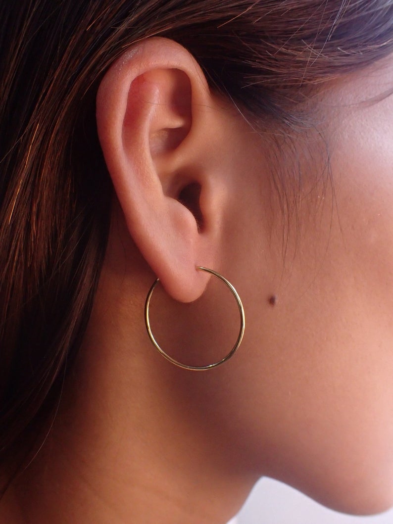 Minimalist Hoop Earring / 23 MM Gold Plated Hoop Earrings / Sterling Silver Huggie Hoops / Lightweight Bridal Earrings Gift