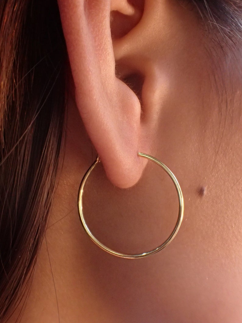 Minimalist Hoop Earring / 23 MM Gold Plated Hoop Earrings / Sterling Silver Huggie Hoops / Lightweight Bridal Earrings Gift