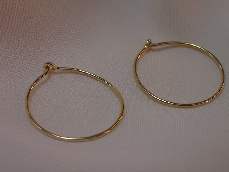 Minimalist Hoop Earring / 23 MM Gold Plated Hoop Earrings / Sterling Silver Huggie Hoops / Lightweight Bridal Earrings Gift