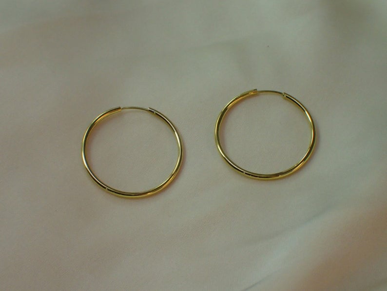 Minimalist Hoop Earring / 20 MM Gold Plated Hoop Earrings / Sterling Silver Huggie Hoops / Earrings Gift for Women