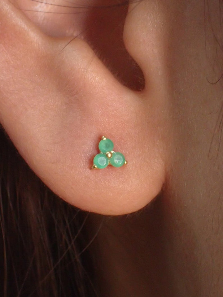 Lab-Grown Emerald Stud Earrings / Sterling Silver Earrings / Gold Plated Earrings / Three Stone Earrings / Minimalist Earrings