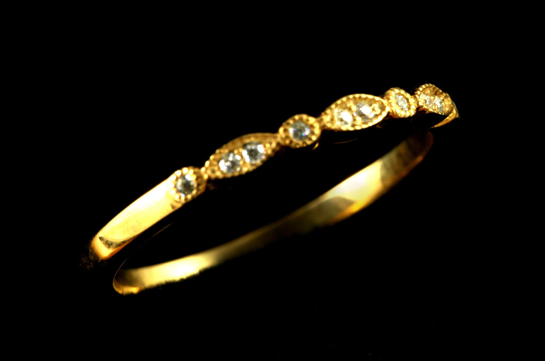 Marquise Shape Diamond Wedding Band, Half Eternity band in Solid Gold, Dainty Stackable Art Deco Band, Platinum 950 Band