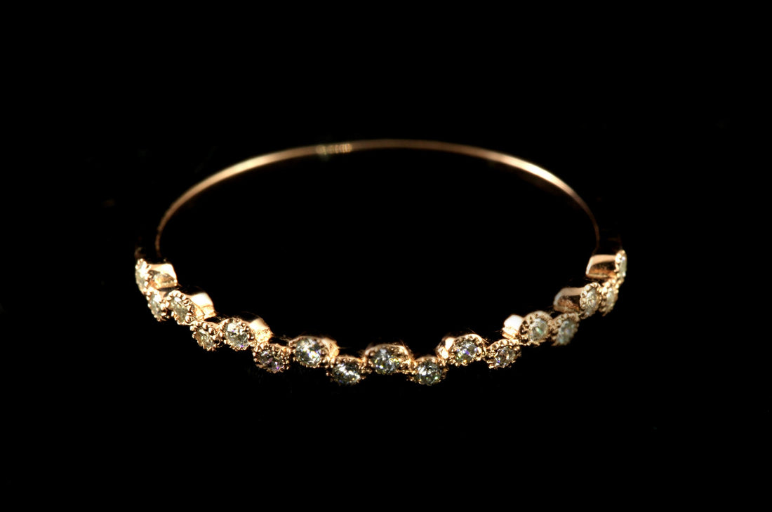 Art Deco Dot Moissanite Ring, 14k Art Deco Band, Cluster Art Deco Circle Shape Half Eternity Band, Dainty Vintage Ring