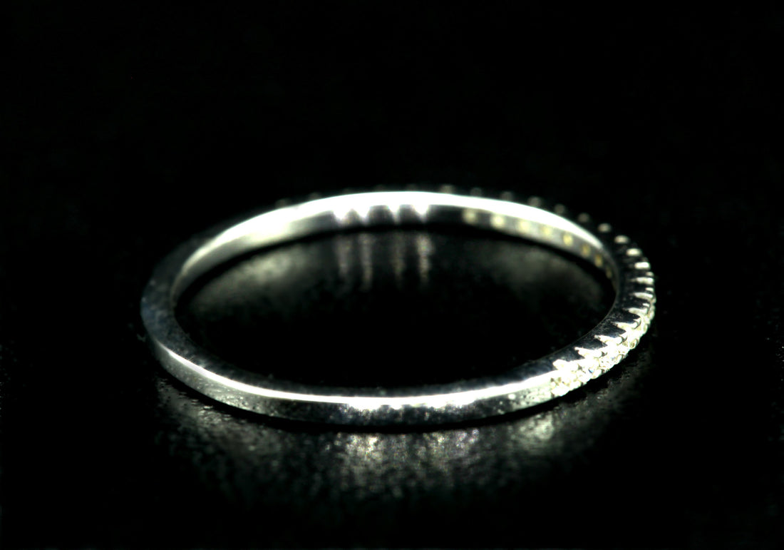 Half Eternity Wedding Band, White Gold Ladies Band, Thin Dainty Stacking, Platinum Micro Pave Eternity