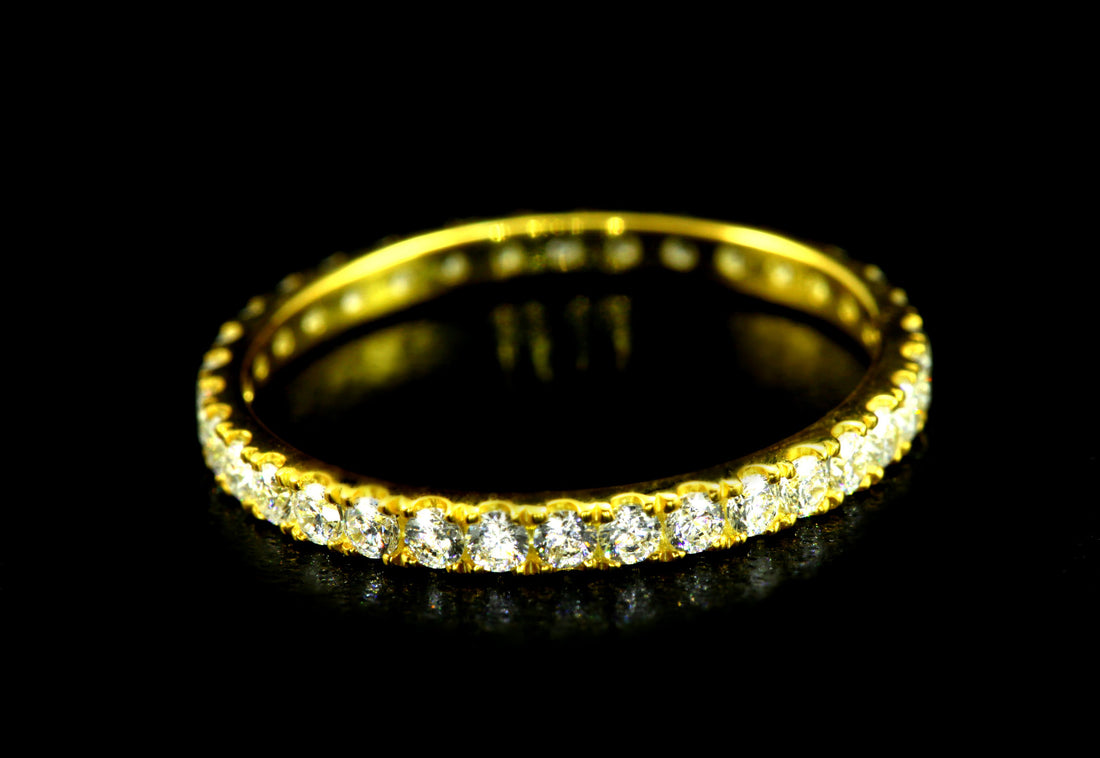 3/4 Micro Pave Eternity Diamond Wedding Band, Platinum Diamond Band, Almost Eternity Ring, Delicate Pave Ring