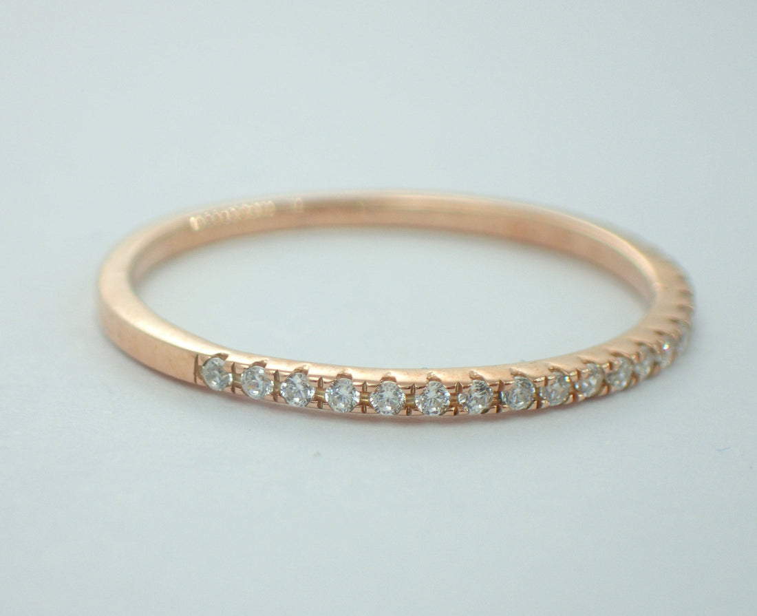 Half Eternity Midi Ring, Delicate Pinky Ring, Thin Dainty Ring, Rose Gold Dainty Stackable Ring, Diamond Wedding Band