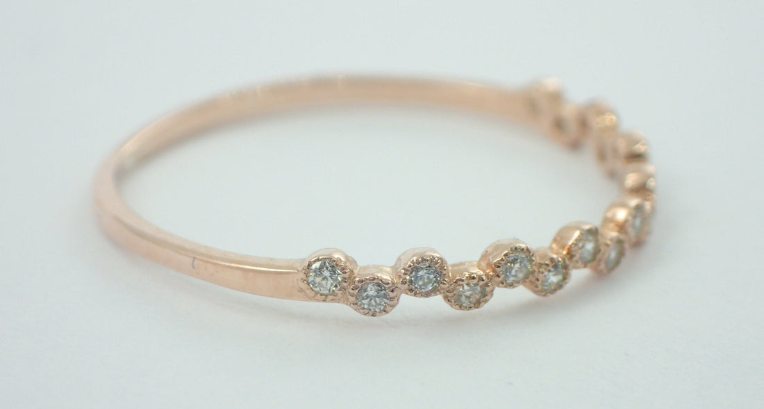 Art Deco Dot Moissanite Ring, 14k Art Deco Band, Cluster Art Deco Circle Shape Half Eternity Band, Dainty Vintage Ring