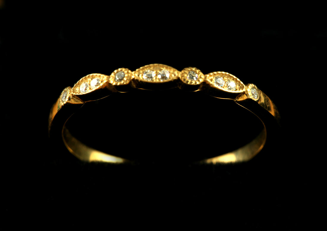 Marquise Shape Diamond Wedding Band, Half Eternity band in Solid Gold, Dainty Stackable Art Deco Band, Platinum 950 Band