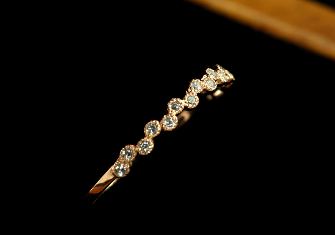 Art Deco Dot Moissanite Ring, 14k Art Deco Band, Cluster Art Deco Circle Shape Half Eternity Band, Dainty Vintage Ring