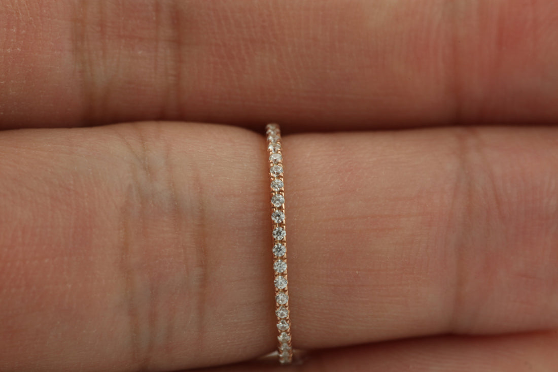 Thin Dainty Wedding Band, 14k Rose Gold 3/4 Eternity Ring, Almost Eternity Wedding Band, 1.3mm Diamond Stacking Ring