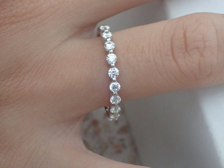 ON SALE -Single Prong Ring / 2.0mm Half Eternity Single Prong Wedding Band / Platinum Single Prong Ring / Floating Bubble Prong Diamond