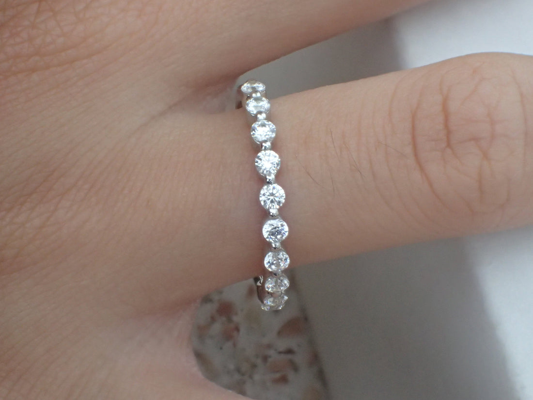2.0mm Single Prong Moissanite Platinum Band, Half Eternity Ring, Prong Setting Band, Moissanite Bubble Prong Ring