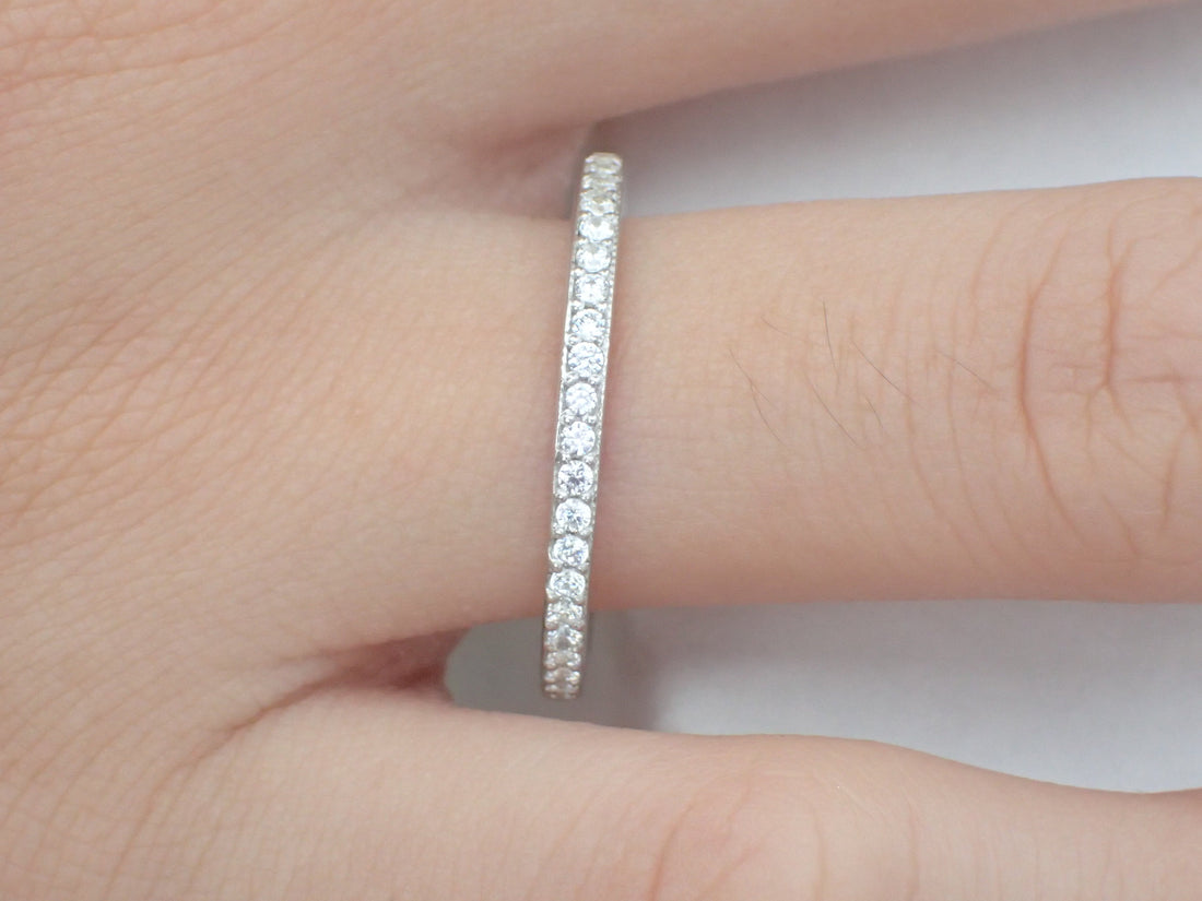 Channel Set Eternity Diamond Wedding Band, Full Eternity Ring, Channel Set Ring, Platinum 950 Thin Dainty Band