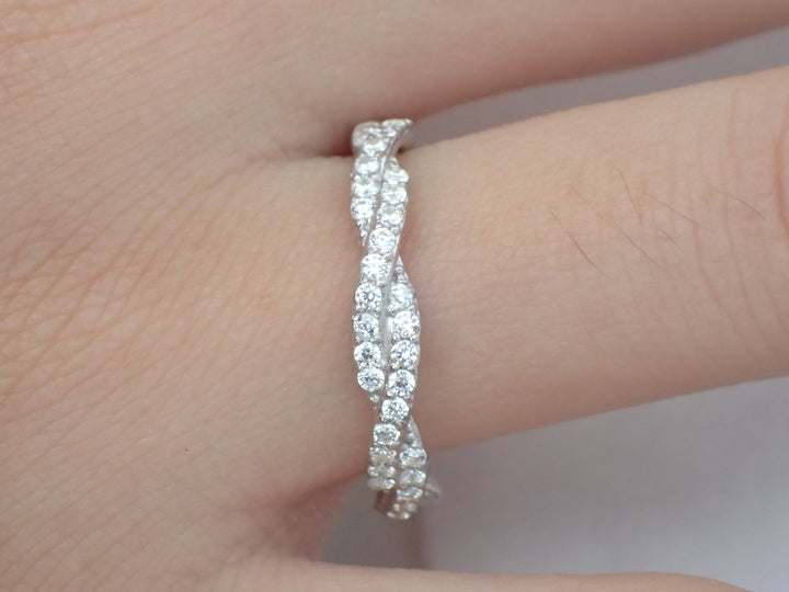 Moissanite Infinity Wedding Ring, Full Eternity Infinity Ring in Solid Gold, Delicate Infinity Bridal Band, White Gold Infinity
